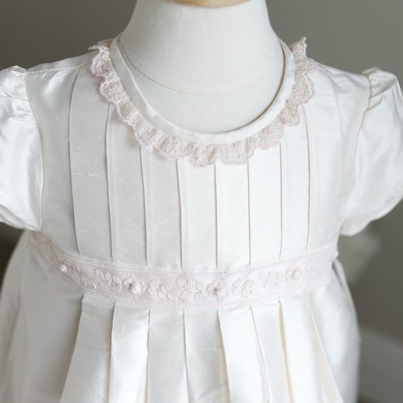 Ivory Silk Dress ELEGANT Pink Trim FLOWER GIRL Special Occasion Luli & Me NWT - Picture 2 of 11
